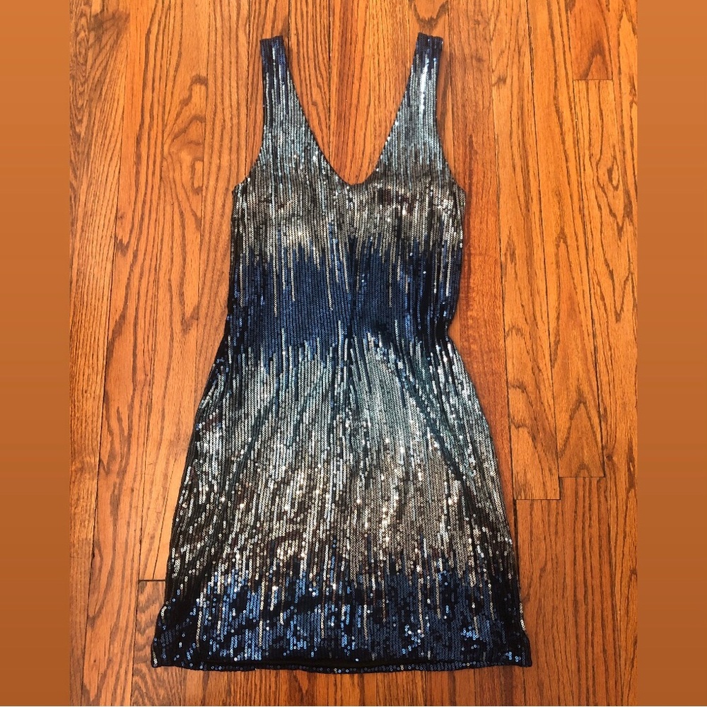 Blue and Silver Sequin Mini Dress